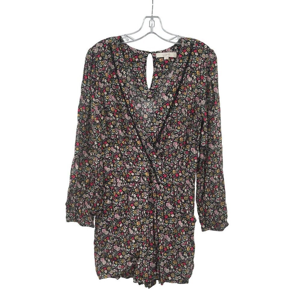Loft Floral Romper Long Sleeve V-Neck Multicolor Womens Size Small